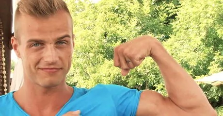 Hungarian well-built Florian Nemec teasing his dick outside