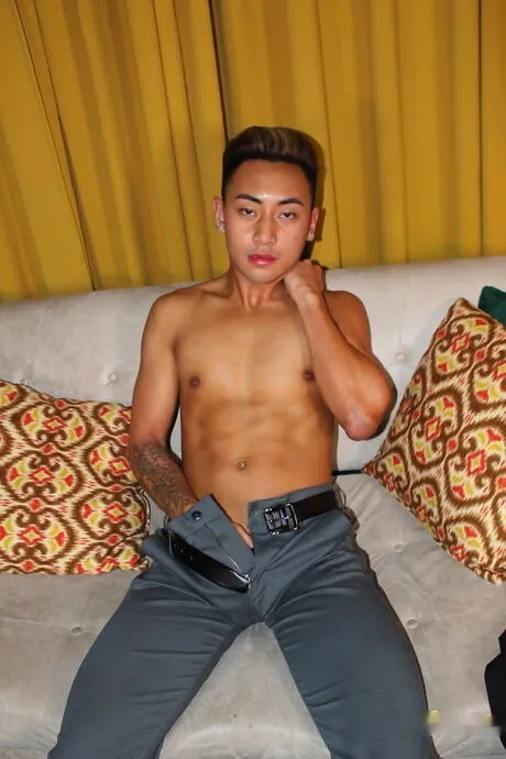 Asian stud Jeremy Vuitton teasing his cock