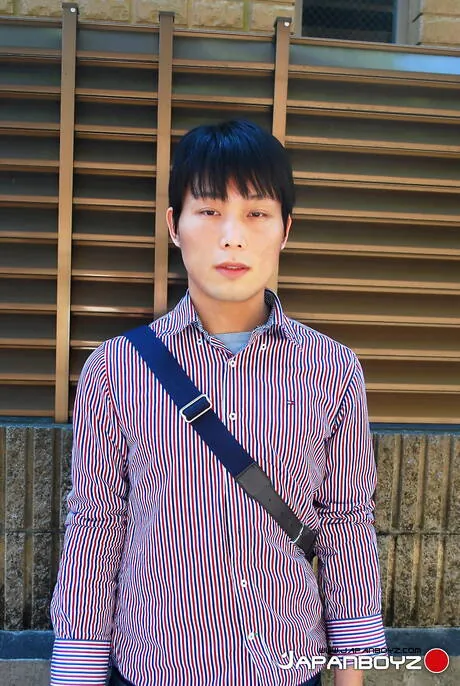 Asian twink Kouta teasing his dick outdoor